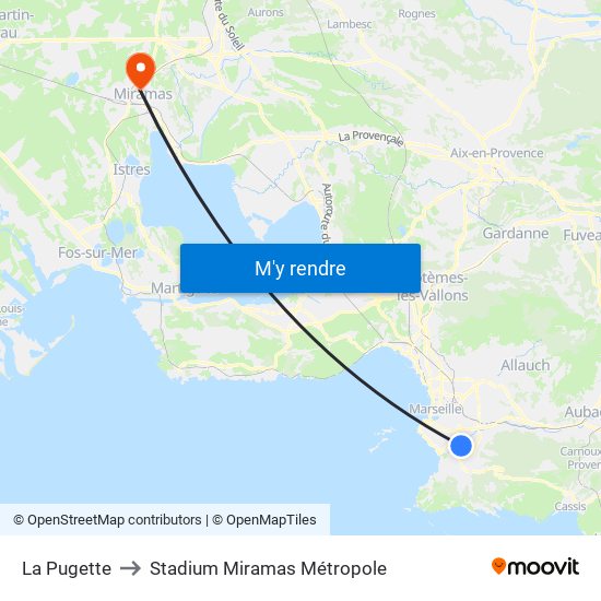 La Pugette to Stadium Miramas Métropole map