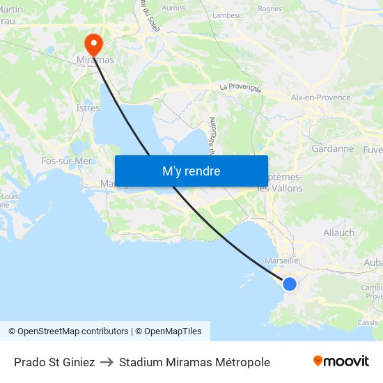 Prado St Giniez to Stadium Miramas Métropole map