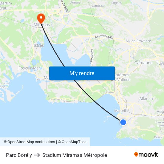 Parc Borély to Stadium Miramas Métropole map