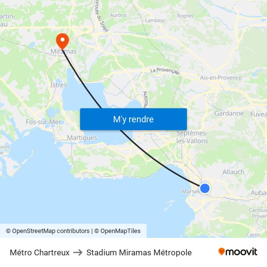 Métro Chartreux to Stadium Miramas Métropole map