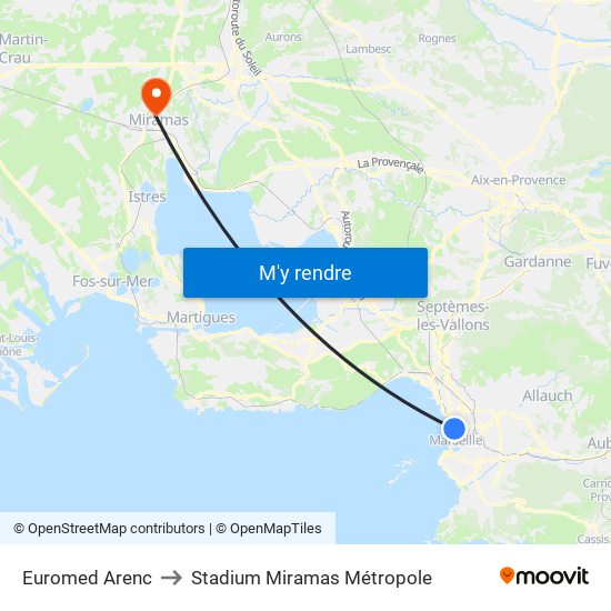 Euromed Arenc to Stadium Miramas Métropole map