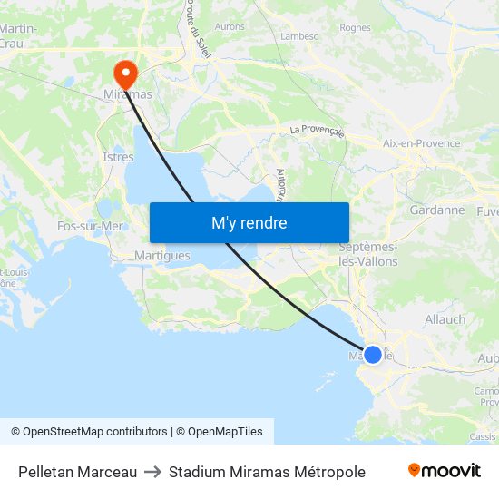 Pelletan Marceau to Stadium Miramas Métropole map