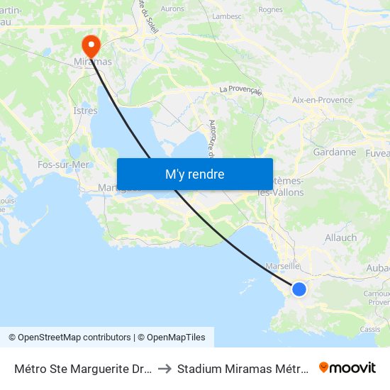 Métro Ste Marguerite Dromel to Stadium Miramas Métropole map