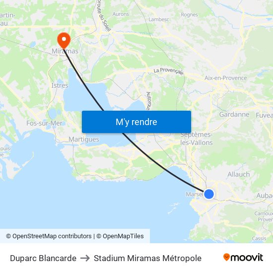 Duparc Blancarde to Stadium Miramas Métropole map