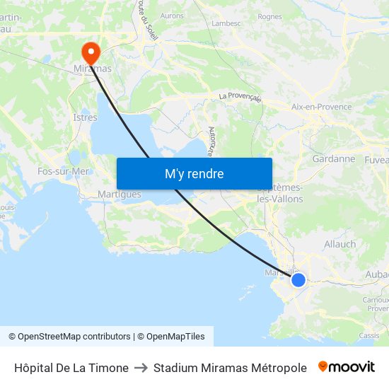 Hôpital De La Timone to Stadium Miramas Métropole map