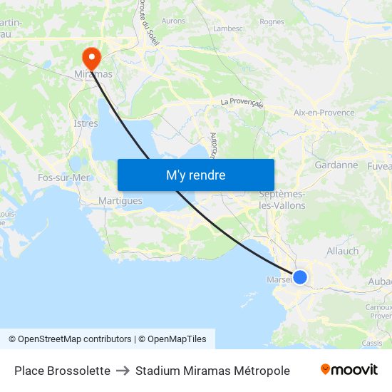 Place Brossolette to Stadium Miramas Métropole map