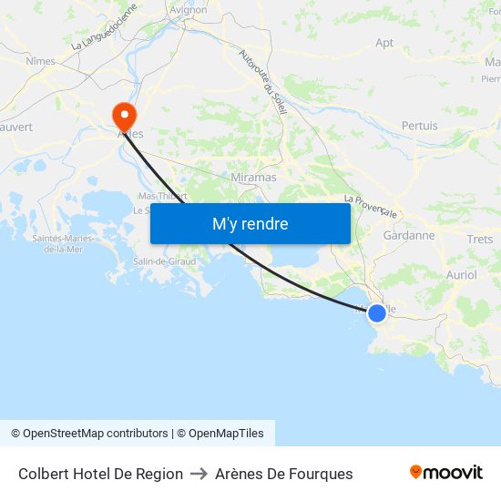 Colbert Hotel De Region to Arènes De Fourques map