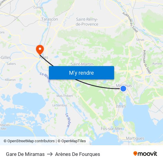 Gare De Miramas to Arènes De Fourques map