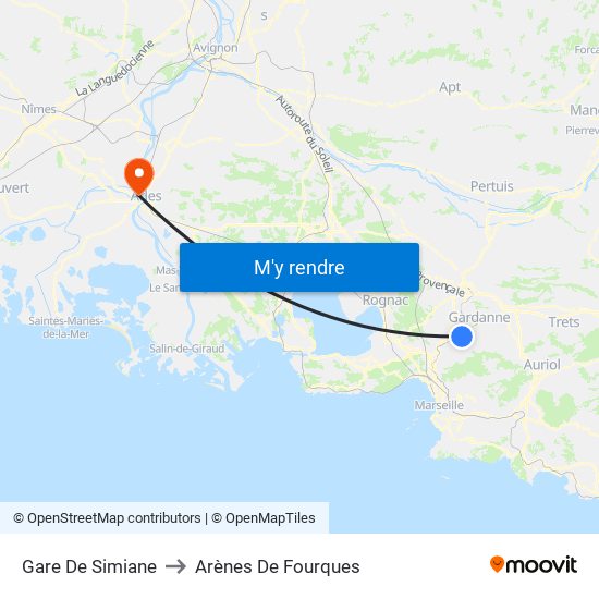 Gare De Simiane to Arènes De Fourques map