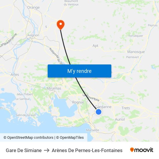 Gare De Simiane to Arènes De Pernes-Les-Fontaines map