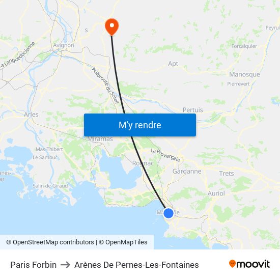 Paris Forbin to Arènes De Pernes-Les-Fontaines map