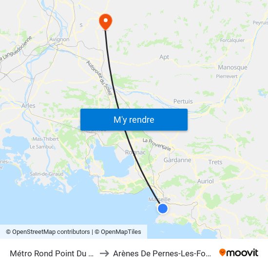 Métro Rond Point Du Prado to Arènes De Pernes-Les-Fontaines map