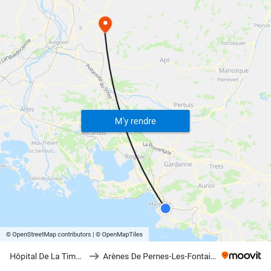 Hôpital De La Timone to Arènes De Pernes-Les-Fontaines map