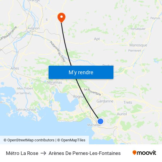 Métro La Rose to Arènes De Pernes-Les-Fontaines map
