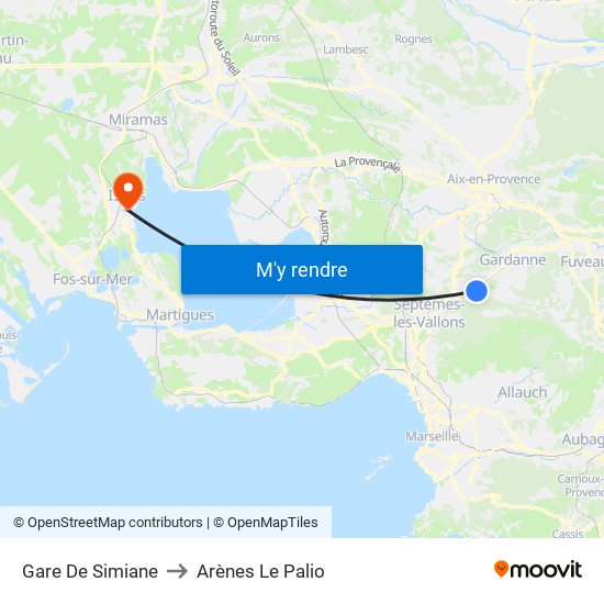 Gare De Simiane to Arènes Le Palio map