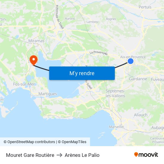 Mouret Gare Routière to Arènes Le Palio map