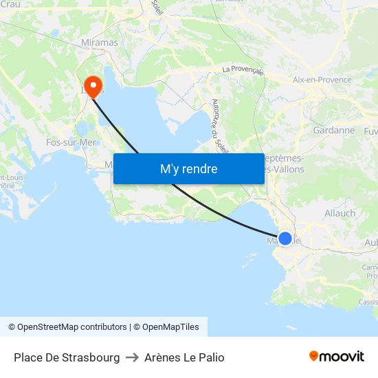 Place De Strasbourg to Arènes Le Palio map