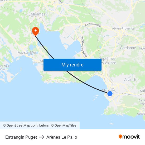 Estrangin Puget to Arènes Le Palio map