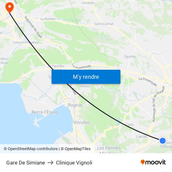 Gare De Simiane to Clinique Vignoli map