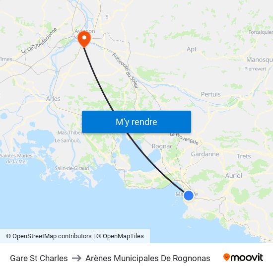 Gare St Charles to Arènes Municipales De Rognonas map