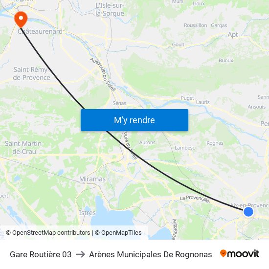 Gare Routière 03 to Arènes Municipales De Rognonas map