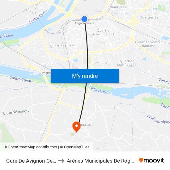 Gare De Avignon-Centre to Arènes Municipales De Rognonas map