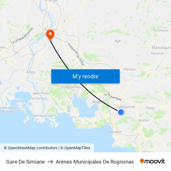 Gare De Simiane to Arènes Municipales De Rognonas map