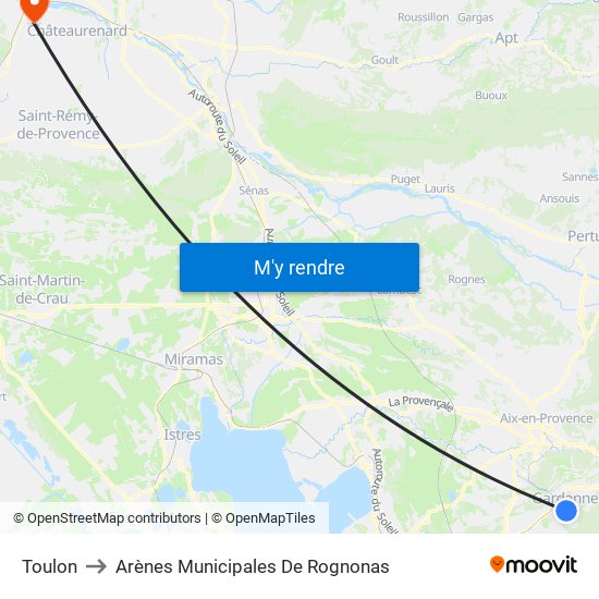 Toulon to Arènes Municipales De Rognonas map