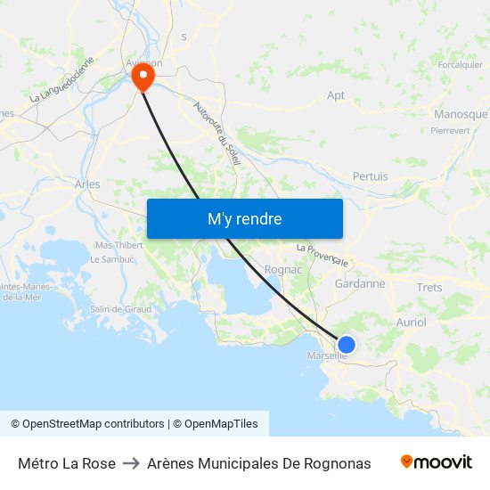 Métro La Rose to Arènes Municipales De Rognonas map