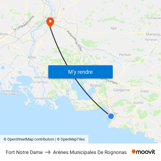 Fort Notre Dame to Arènes Municipales De Rognonas map