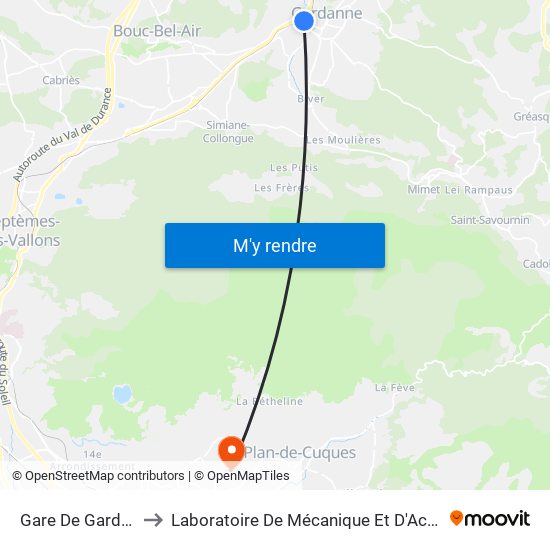 Gare De Gardanne to Laboratoire De Mécanique Et D'Acoustique map