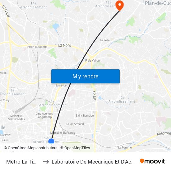 Métro La Timone to Laboratoire De Mécanique Et D'Acoustique map