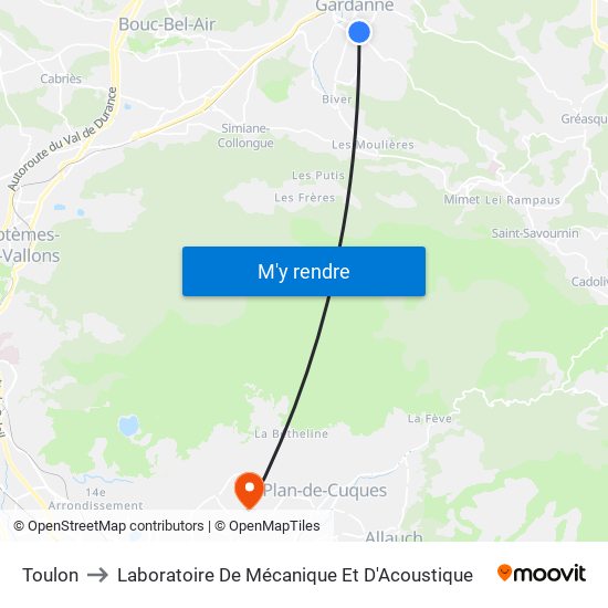Toulon to Laboratoire De Mécanique Et D'Acoustique map