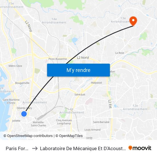 Paris Forbin to Laboratoire De Mécanique Et D'Acoustique map