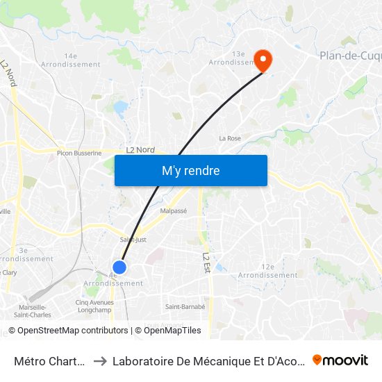 Métro Chartreux to Laboratoire De Mécanique Et D'Acoustique map