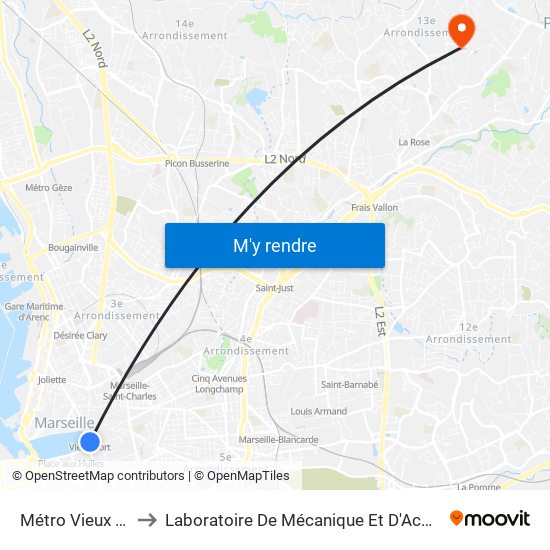 Métro Vieux Port to Laboratoire De Mécanique Et D'Acoustique map