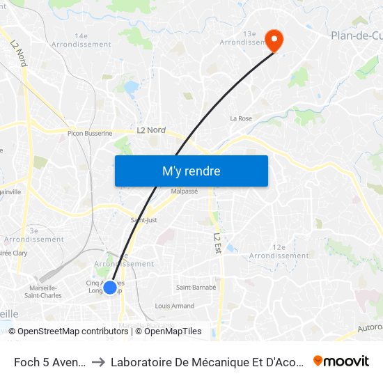 Foch 5 Avenues to Laboratoire De Mécanique Et D'Acoustique map