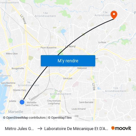 Métro Jules Guesde to Laboratoire De Mécanique Et D'Acoustique map