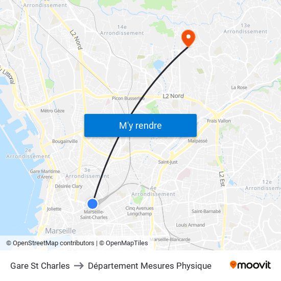 Gare St Charles to Département Mesures Physique map