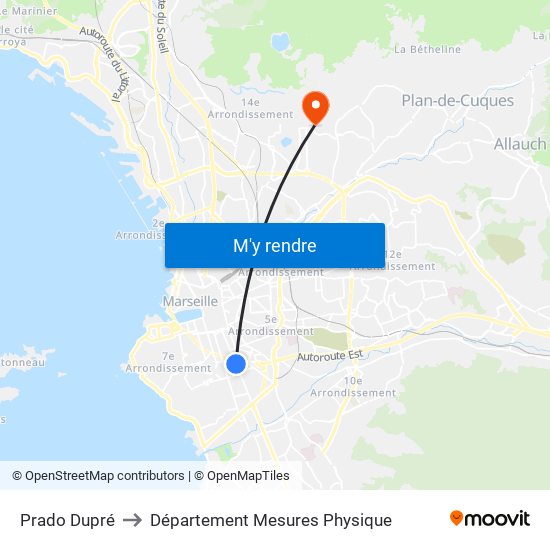 Prado Dupré to Département Mesures Physique map