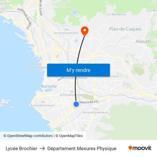 Lycée Brochier to Département Mesures Physique map