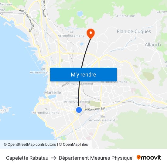 Capelette Rabatau to Département Mesures Physique map