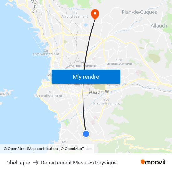 Obélisque to Département Mesures Physique map