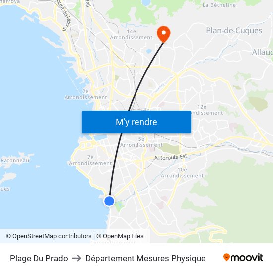 Plage Du Prado to Département Mesures Physique map