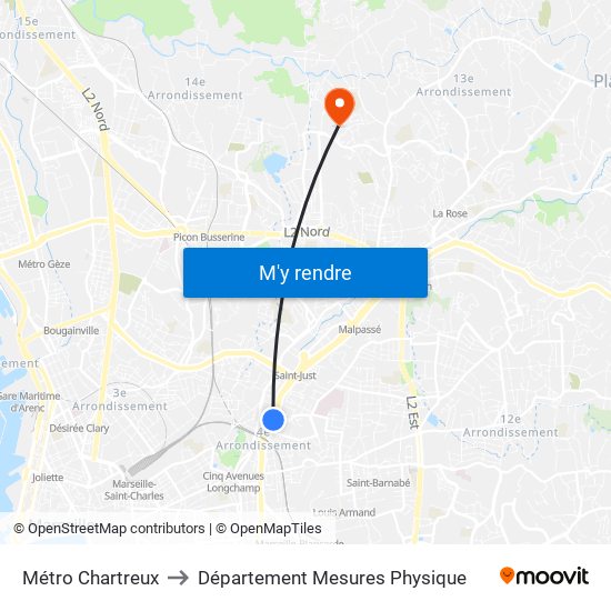 Métro Chartreux to Département Mesures Physique map