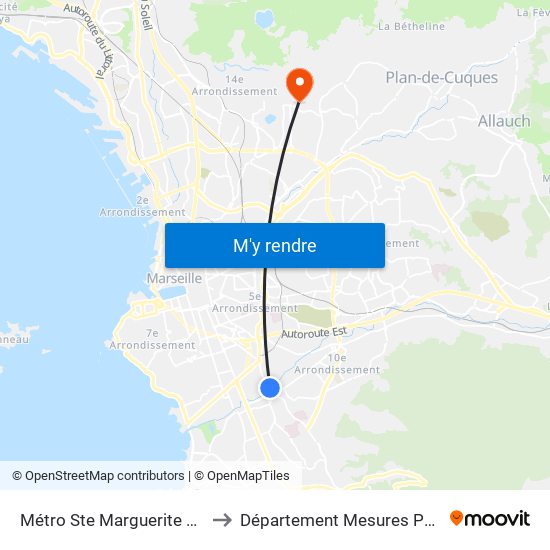 Métro Ste Marguerite Dromel to Département Mesures Physique map