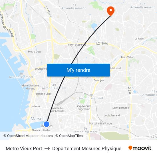 Métro Vieux Port to Département Mesures Physique map