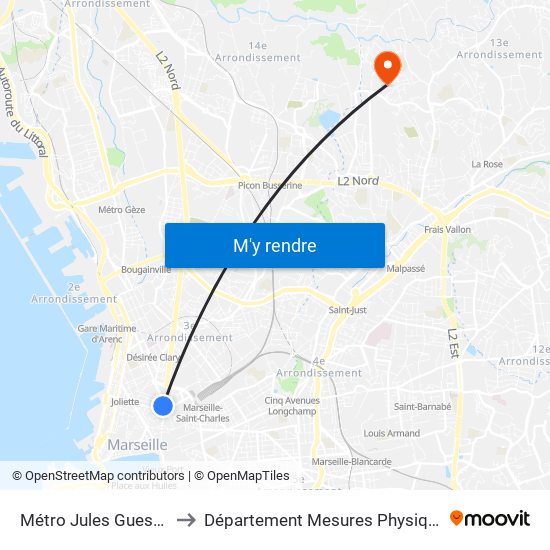 Métro Jules Guesde to Département Mesures Physique map