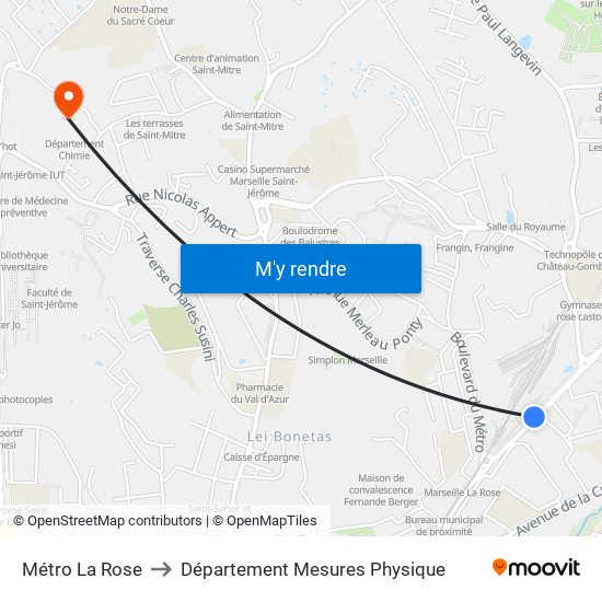 Métro La Rose to Département Mesures Physique map
