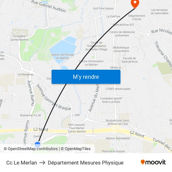 Cc Le Merlan to Département Mesures Physique map